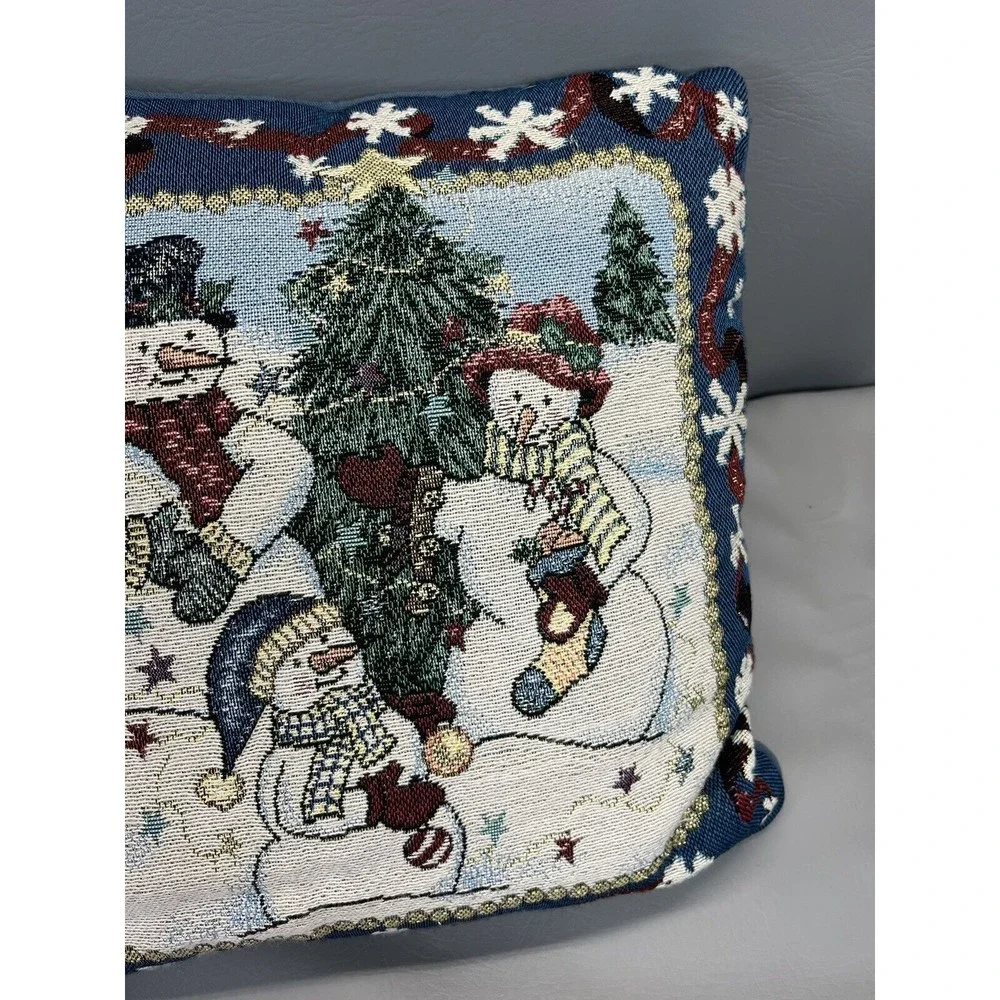 Manual Woodworkers & Weavers Snow Folks Throw Pillow Snowmen Christmas Tree